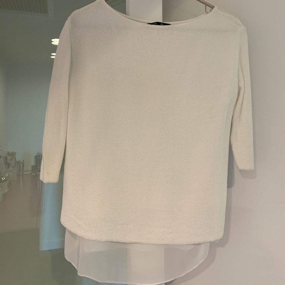 ZARA WHITE SWEATER WITH SHEER LINING